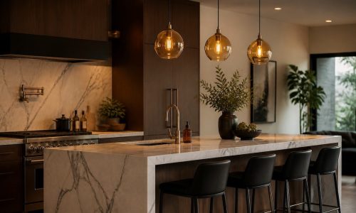 Stylish Amber Glass Pendant Lights for Your Marble Kitchen Island